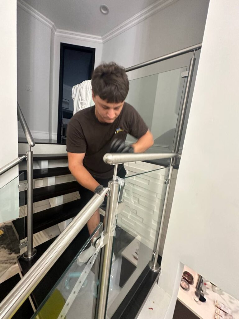 glass handrail staircase residential boca raton