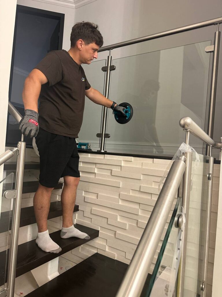 stainless steel stair railing glass panels boca raton